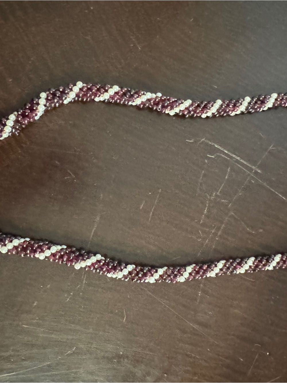 Neiman Marcus Twisted Bead Necklace in Maroon and White